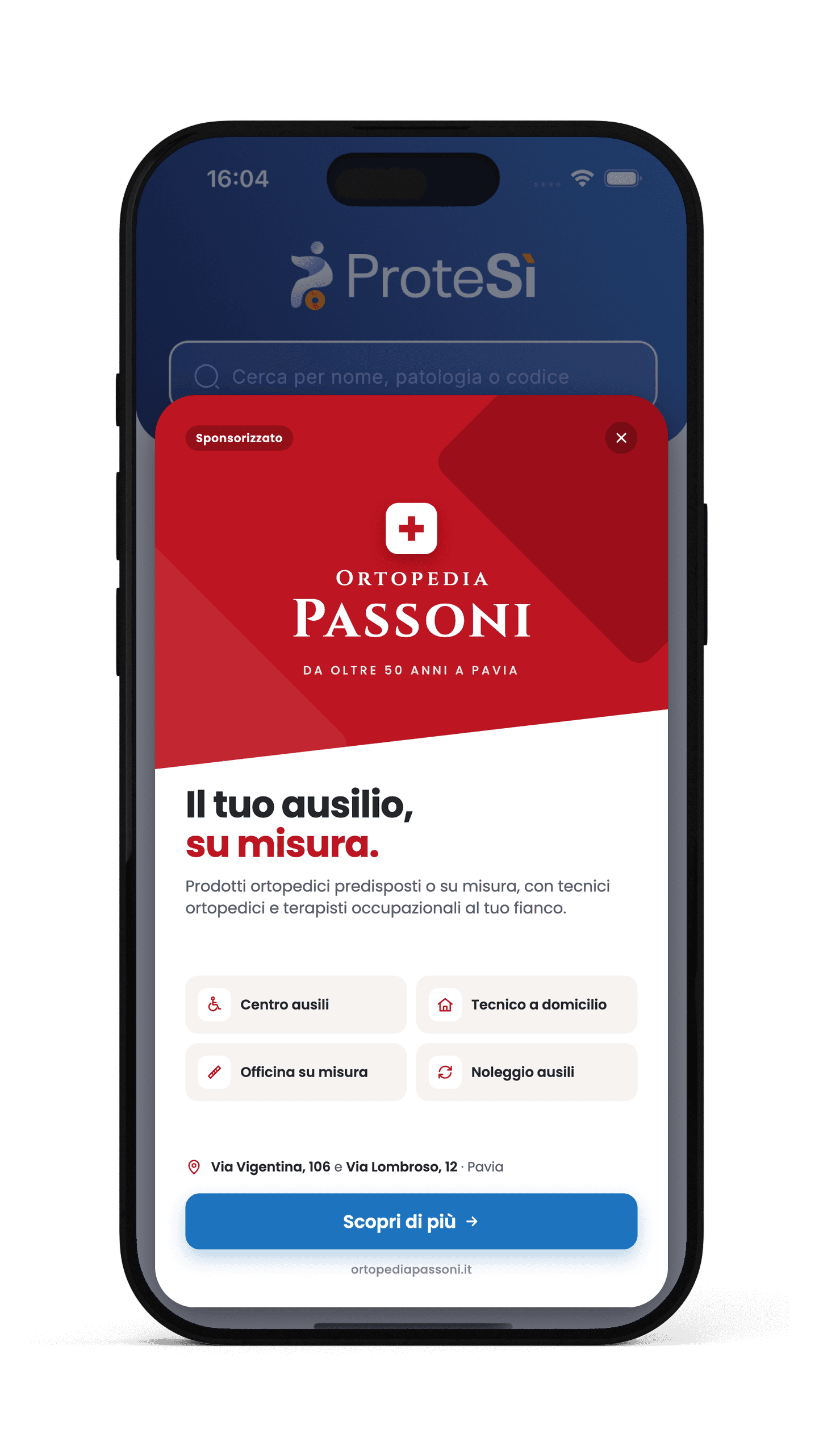 Pop-up pubblicitario di un negozio nell'app ProteSì