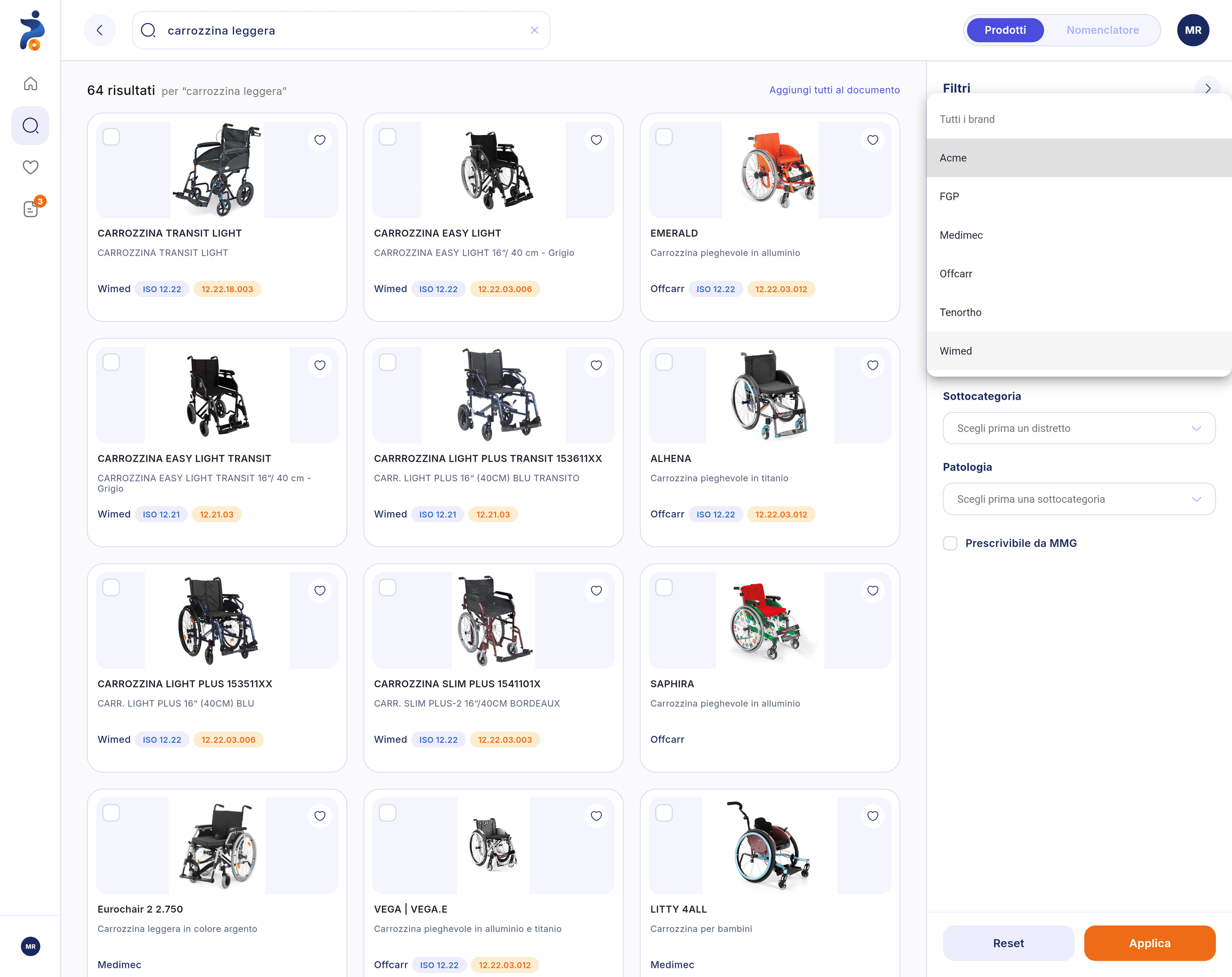 Risultati di ricerca per «carrozzina leggera» in ProteSì da browser, con il filtro per brand aperto